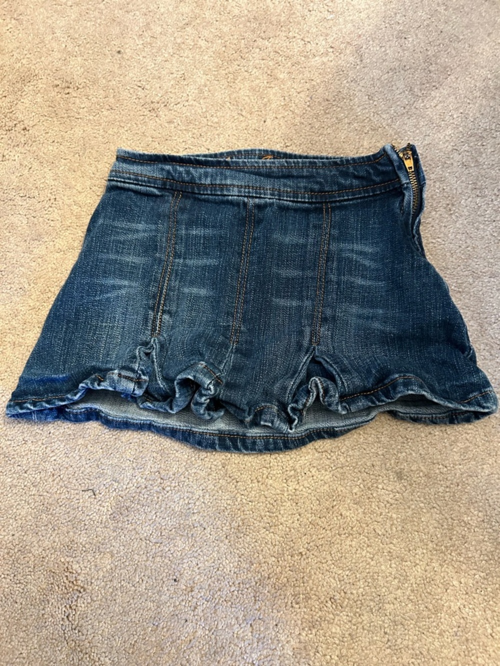 Vintage Guess Dark Blue Ruffle-Hem Denim Mini Skirt size 5